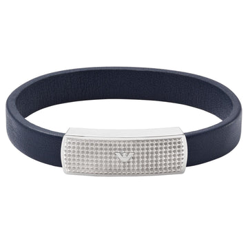 Ανδρικό βραχιόλι Emporio Armani EGS2987040 δερμάτινο μπλε με ατσάλινο στοιχείο και ασημί κούμπωμα.